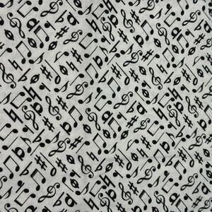 Black & White Music Notes Cotton Fabric - 1/2 Yard - Novelty Print, Treble Clef
